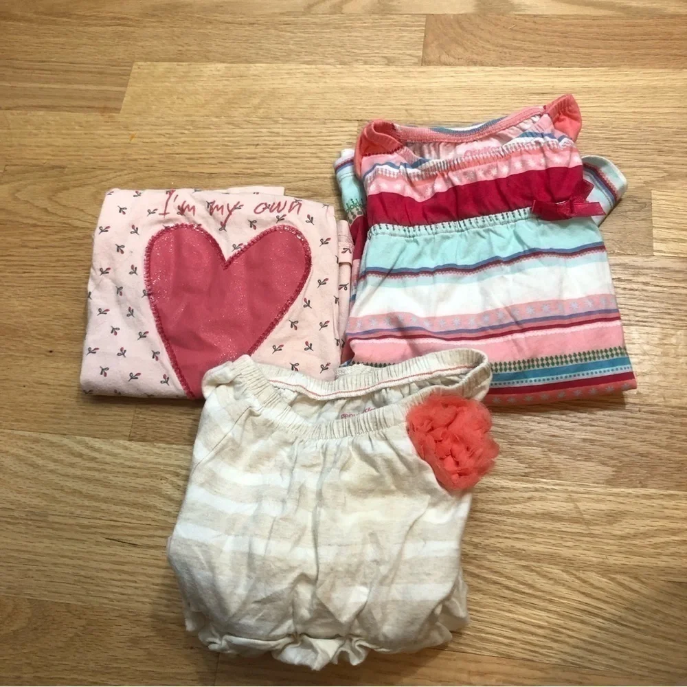 5T Long Sleeve Top Shirt Bundle Oshkosh Striped Heart Blue Pink Girls